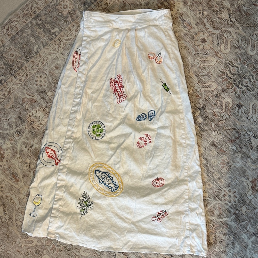 Maeve White Skirt with Colorful Embroidery